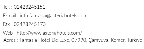 Asteria Kemer Resort telefon numaralar, faks, e-mail, posta adresi ve iletiim bilgileri